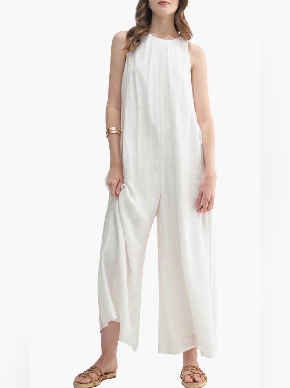 Lush White Sleeveless Wide-Leg Jumpsuit